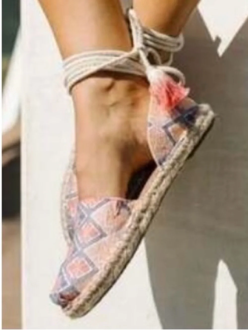 TOMS Coral & Navy Patterned Espadrille Lace-Up Flats. Size 9.5 . New